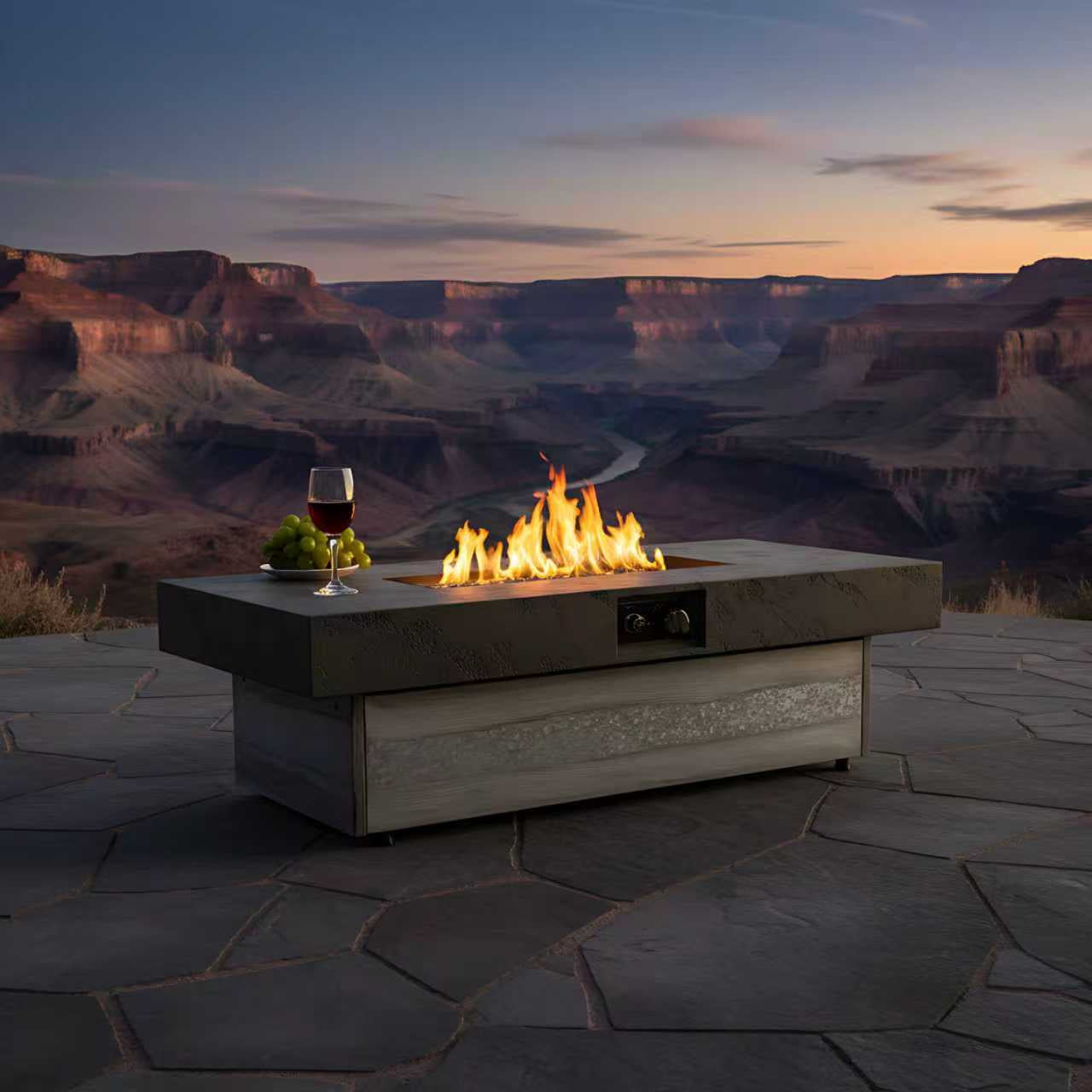 48" Outdoor Propane Fire Pit Table, 50,000 BTU Rectangle Fire Pit with Adjustable Height & Removable Lid, Patio Heater with Glass Stones for Deck, Garden, Backyard
