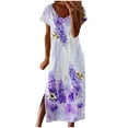 thumbnail image 2 of SMihono Summer Boho Dress for Grande Taille pour Femme Mode Femmes Confortable Décontracté Col Rond Manches Courtes Imprimé Fente Dress, 2 of 9