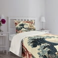 thumbnail image 3 of Ambesonne Nautical Quilted Bedspread Set 2 Pcs, Floral Japanese Wave Moon, Twin Size, Blue Pink Eggshell, 3 of 5