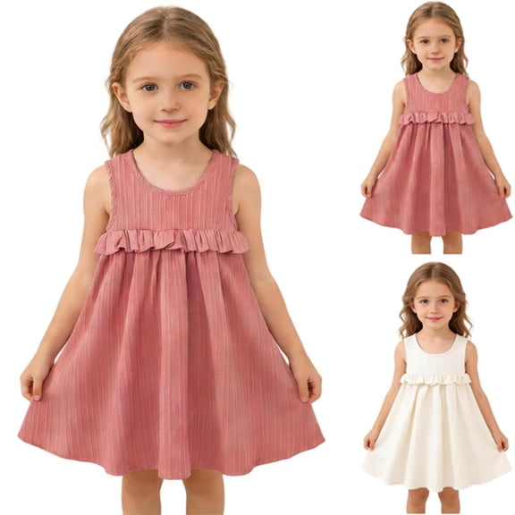 Eltusu Girls Dresses, Sleeveless Casual 2026 Crewneck Summer Clothes Pink Size 6 T