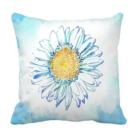 Daisy Flower Pillow PHFZK Watercolor Pillow Case, Daisy Flower Floral Blue Pillowcase Throw Pillow Cushion Cover Two Sides Size 18x18 inches ()