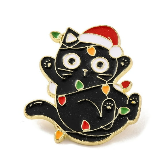 20pcs Christmas Theme Black Cat with Hat Enamel Pins Golden Alloy Brooches for Backpack Clothes Black 30x28x2mm
