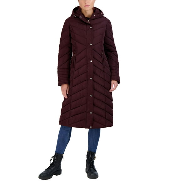 Madden Girl Manteau d'Hiver pour Femmes - Long Matelassé Maxi Parka (S-3X) Taille Moyenne Merlot