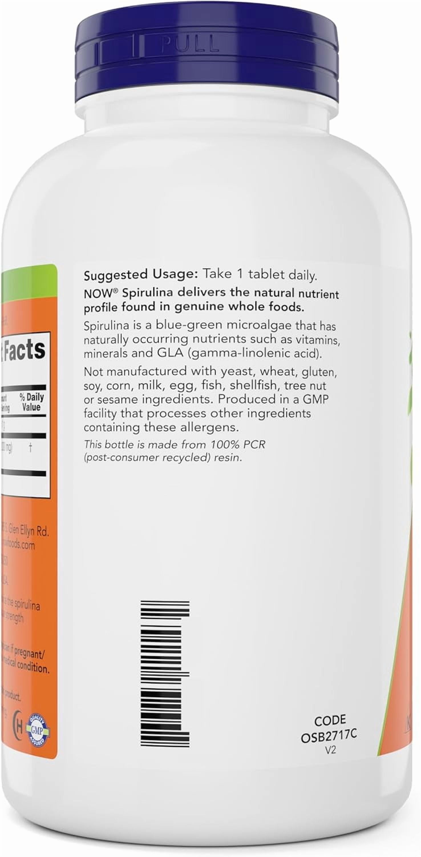NOW Foods Organic Spirulina 1000mg Tablets - 300 Count - Non-GMO, Super Green Whole Food Supplement - Double Strength 1000 mg