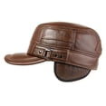 thumbnail image 3 of Adjustable Size Men Genuine Leather Hat Autumn Winter Warm Hats For Men Flat Cap, 3 of 6