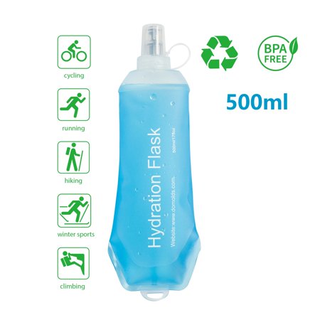 AXEN 500ML Collapsible Water Bottle TPU Flask Folding Soft Flask for Marathon, Trail Running, Jogging, Camping, Cycling blue 500ml