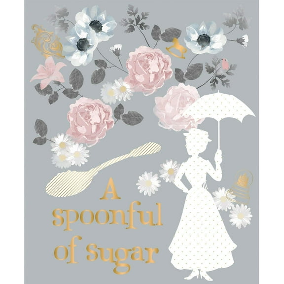 Camelot Fabrics Grey Mary Poppins A Spoonful of Sugar Metallic 35x43in. Panel 100% Cotton Fabric sold by the panel