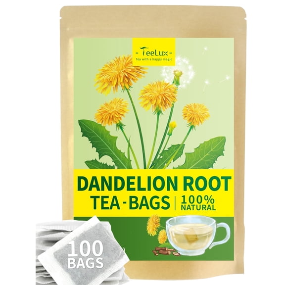 TeeLux, Raw Dandelion Root Tea Bags, Pure & Natural, Smooth & Fresh Taste, Caffeine Free, 100 Count