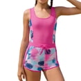 thumbnail image 2 of DAETIROS Girls 2-Piece Swim Shorts Set Hot Pink Tropical Print Quick-Dry Nylon Spandex with Adjustable Drawstring for 7-13 Years,Size 10-11T, 2 of 9