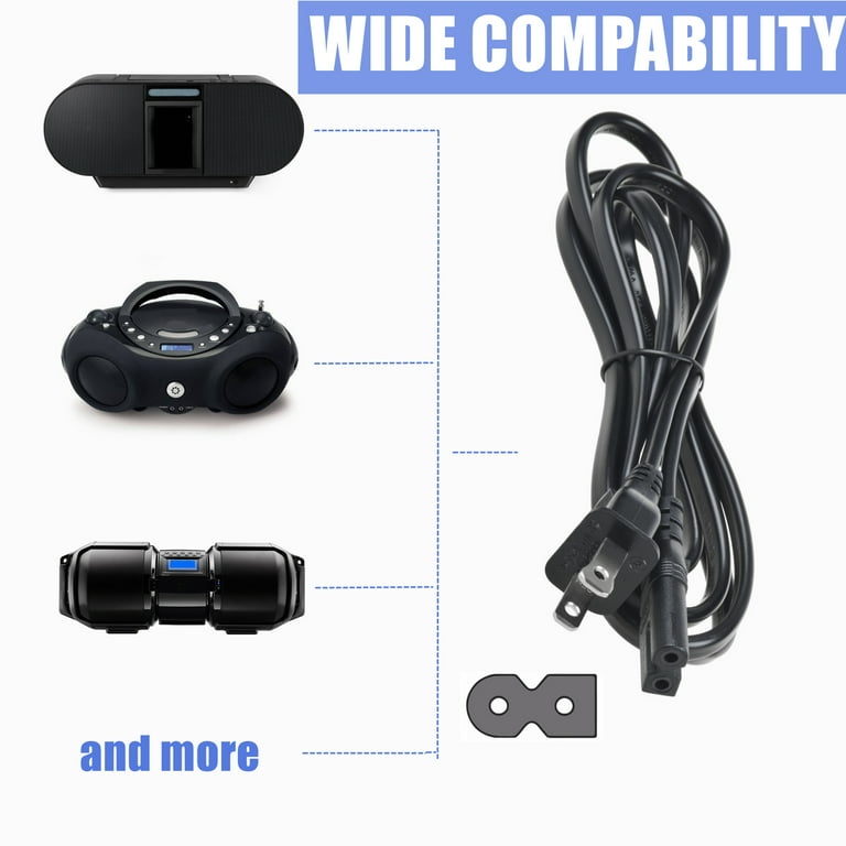 FITE ON 5ft AC IN Power Cord Outlet Plug Lead Replacement for SONY CFD-S07  CFD-S07CP Boombox AM/FM CD Radio Cassette Player