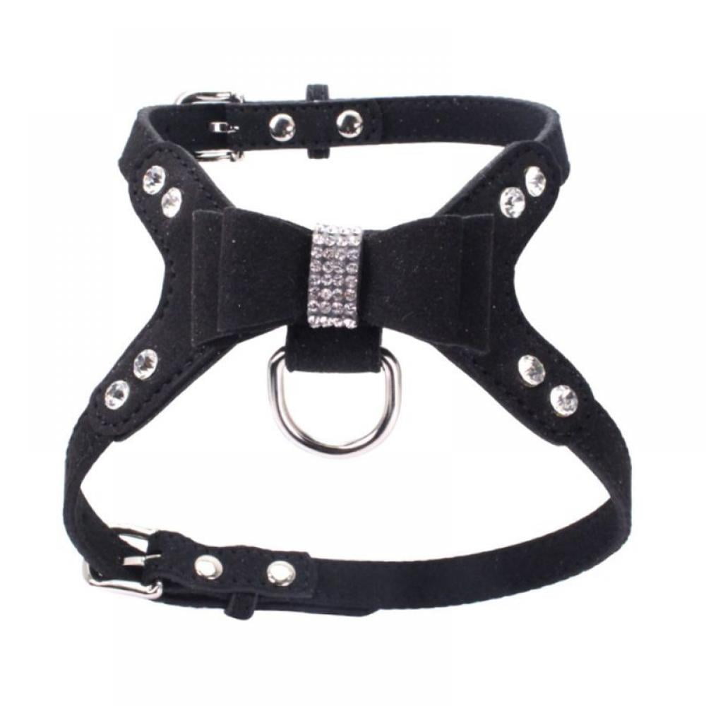 Dog Harness Strap Lead Bling Rhinestone Pet Necklace Leather Bow Collar Lovely 