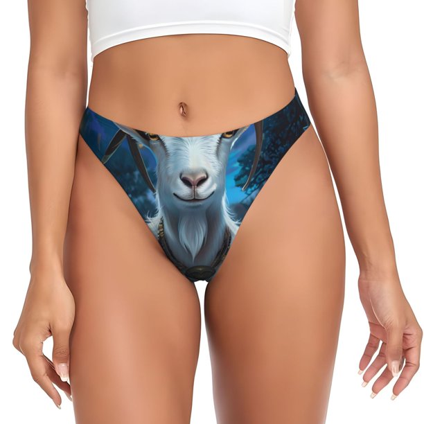 Fotbe Forest Meditating Goat Tanga Sin Costuras para Mujer con Estampado – Panties Invisibles, Transpirables y Cómodos para Uso Diario-X-Large