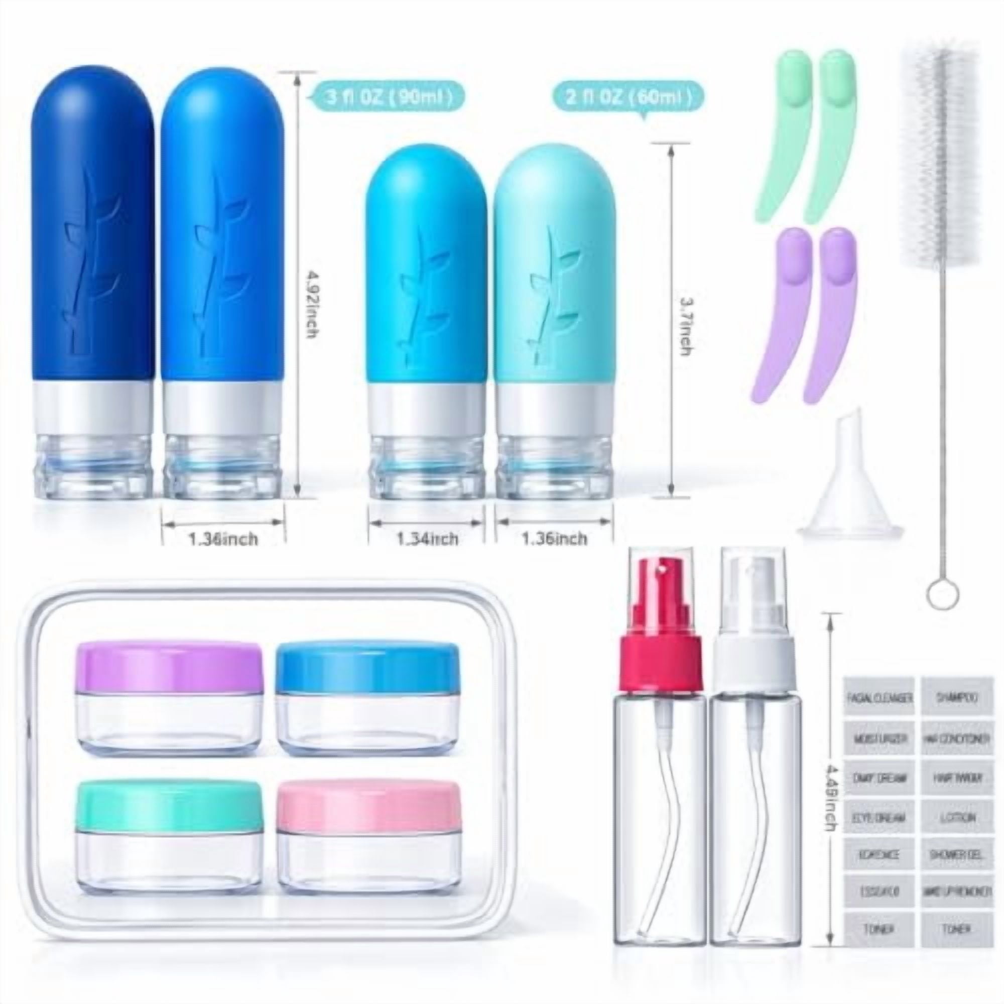 18pack Travel Bottles for Toiletries,TSA Approved Silicone Travel Containers jar for Toiletries,Leak Proof Refillable Liqus Shampoo And Conditioner Essentials toiletry Blue