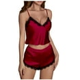 thumbnail image 2 of Sexy Pajamas for Women Sets Satin Sleeveless V Neck Tank Tops Shorts 2 Piece Loungewear Outfits Ladies Trendy Solid Lace Splice Silk Sleepwear Christmas Pajamas, 2 of 6