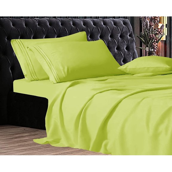 Elegant Comfort 1500 Series Wrinkle & Fade Resistant Ultra Soft 4-Piece Bed Sheet Set with Deep Pockets, Queen Lime