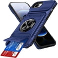 thumbnail image 3 of For Apple iPhone 17e/16e Phone Case with Finger Ring Holder Kickstand, Card Slots，Heavy Duty Shockproof Rugged Protective Working with Magnetic Car Phone Mount,Blue, 3 of 8