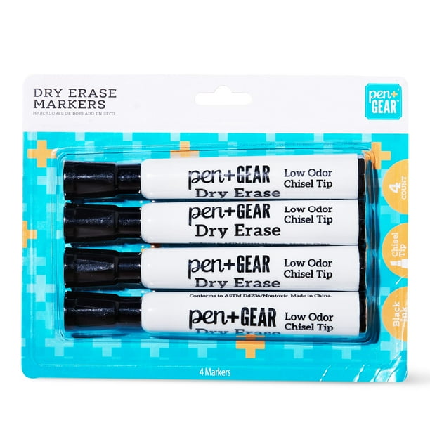 Pen+Gear Jumbo Dry Erase Markers, Chisel Tip, Black, 4 Pack