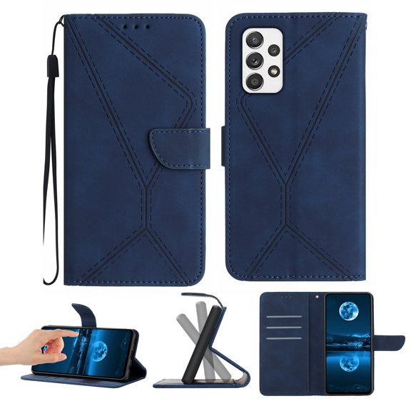 Wallet Case For Samsung A52 5G, RFID Blocking Magnetic Flip Case with Card Slots Holder Kickstand Wrist Strap, PU Leather Folio Shockproof Protective Cover For Samsung Galaxy A52 5G, Darkblue