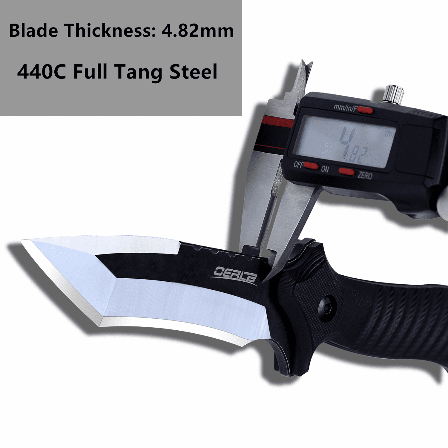 Oerla OLK-038A Tactical Fixed Blade Knife - 9.45in Overall with 440C Stainless Steel and Black G10 Handle Kydex Sheath
