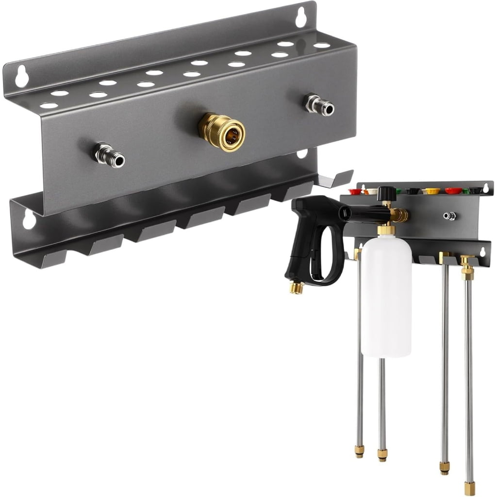 Large Capacity Pressure Washer Wall Mount Rack For Guns Foam Cannons And Nozzles Storage