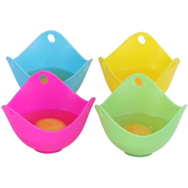 Escalfador de huevos, perfecto para hacer huevos escalfados, vasos antiadherentes para huevos escalfados, escalfador de huevos para microondas, juego de 4, azul, verde, amarillo, rojo rosa oso de fresa Hogar