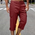 thumbnail image 2 of Xcmzpl Capri Pants for Men Chino Cargo Pants Elastic Waist Rolled Capris Solid Baggy Harem Cropped Trousers with Pockets, 2 of 8