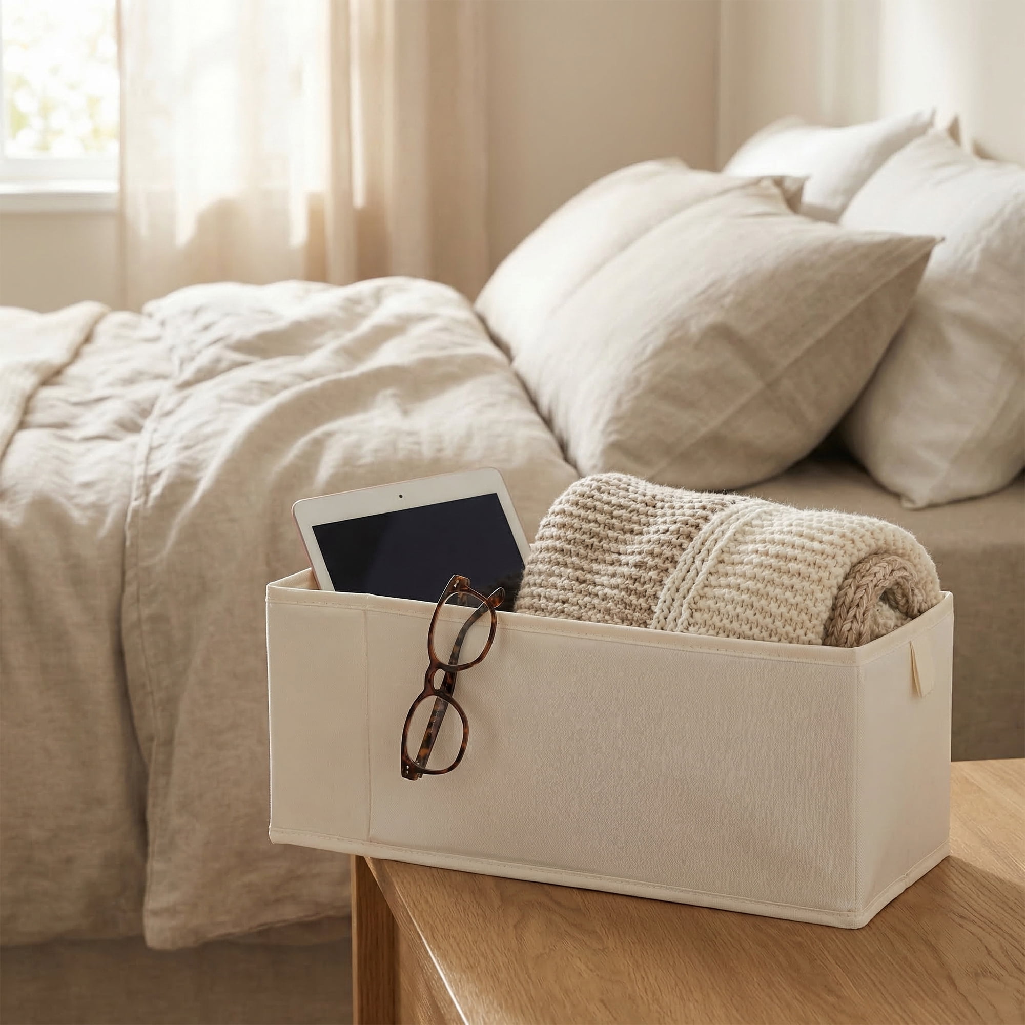 Unique Bargains 3pcs Storage Cube Fabric Storage Bin White 15.4*3.9*6.3in