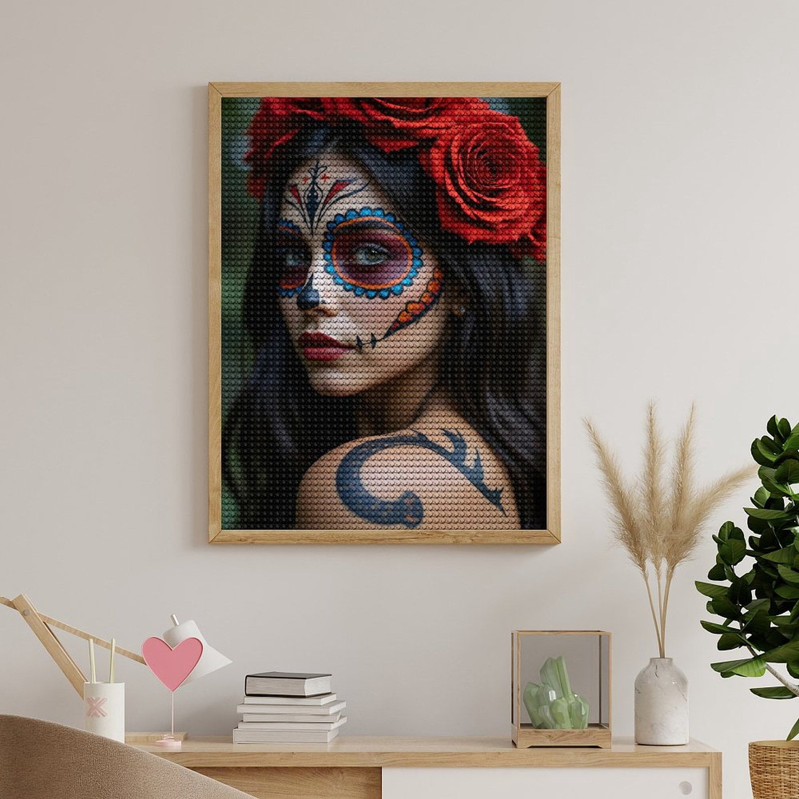 Diamond Art Kits for Adults, Face Paint Red Roses Tattoo Art 5D Diamond Painting Kits for Adults Beginners, DIY Full Drill Diamond Painting, Gem Art and Crafts 12x16