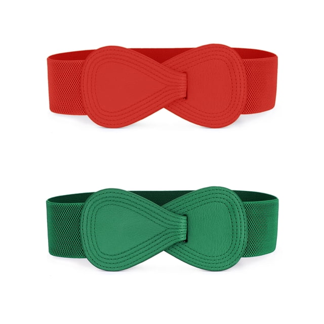 Cinturones de hebilla de Cuero de Imitación Allegra K en forma de 8 con Enclavamiento elástico para Mujer verde rojo 68.6cm/27'