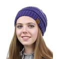 thumbnail image 2 of NYFASHION101 Unisex Multicolor Warm Cable Knit Slouch Pom Pom Beanie Cap - Purple/Navy, 2 of 4