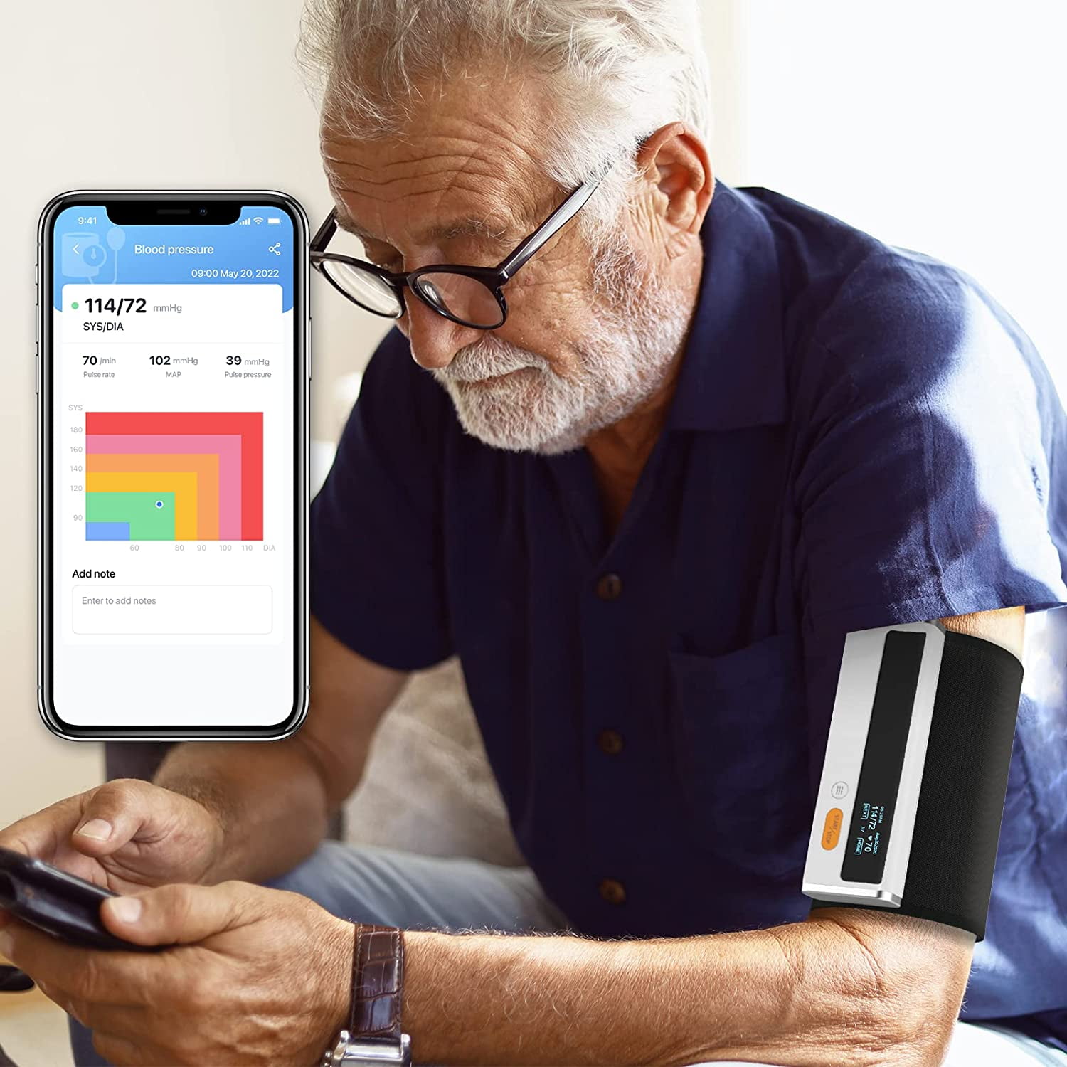 Checkme BP2 Blood Pressure Monitors, Upper Arm Blood Pressure BP Cuff Machine, With Accurate AI EKG analysis, Free App