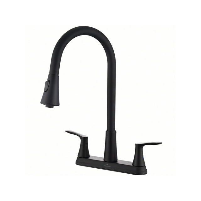 Robinet de Cuisine 3 Trous avec Pulvérisateur Rétractable, Robinet d'Évier de Cuisine, Robinets en Acier Inoxydable Moderne Commercial avec Terrasse Adaptés pour Bar Buanderie Rv