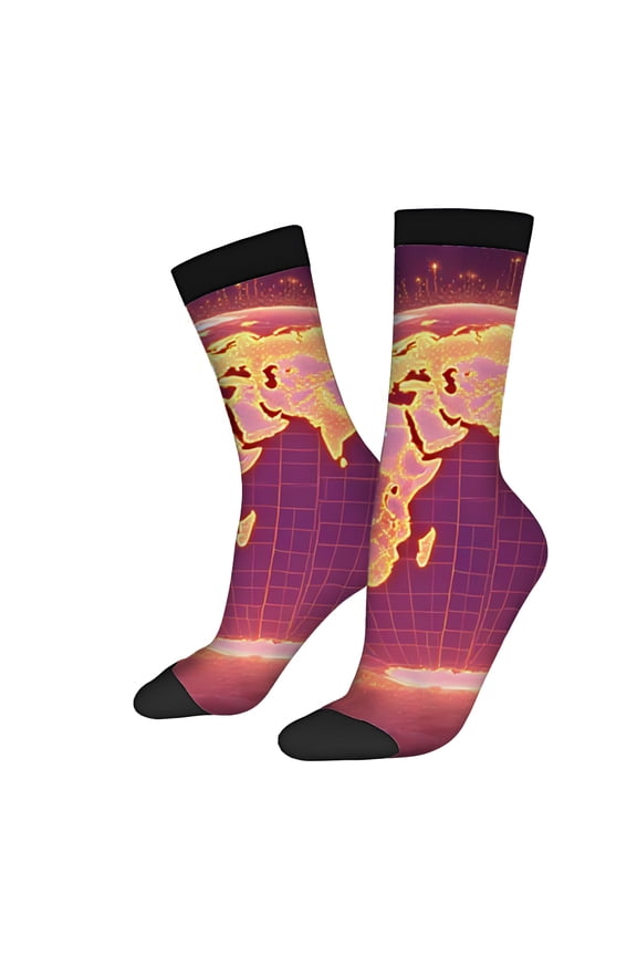 Vibrant Africa Map Design Socks (2 Pairs) - Four Seasons Universal Mixed Color Unisex Trendy Socks with Black Toe Cuffs