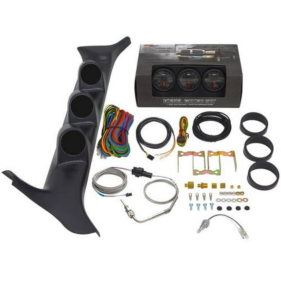 GlowShift | 1992-1997 OBS Ford F-Series Triple Pillar Pod with Black 7 Color Series 60 PSI Boost Gauge, 1500 Pyrometer Exhaust Gas Temperature Gauge & Trans Temp Gauge