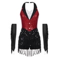 thumbnail image 1 of Manyakai Justaucorps de Danse Latine Samba à Sequins pour Femmes avec Gants Tenue de Gymnastique Rythmique Rouge P, 1 of 6