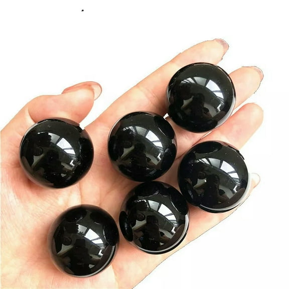 K-KED 5Pcs 60mm Natural Black Obsidian Chakra Quartz Crystal Ball Sphere Rock W/ Stand