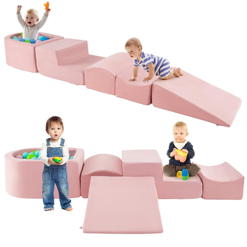Resenkose 5-Piece Climb and Crawl Playset with Ball Pit for Kids, Pink