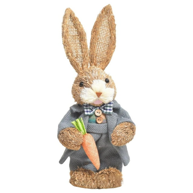 Conejo de Paja Artificial Sunnimix Decoración de Pascua con Adorno de Zanahoria gris