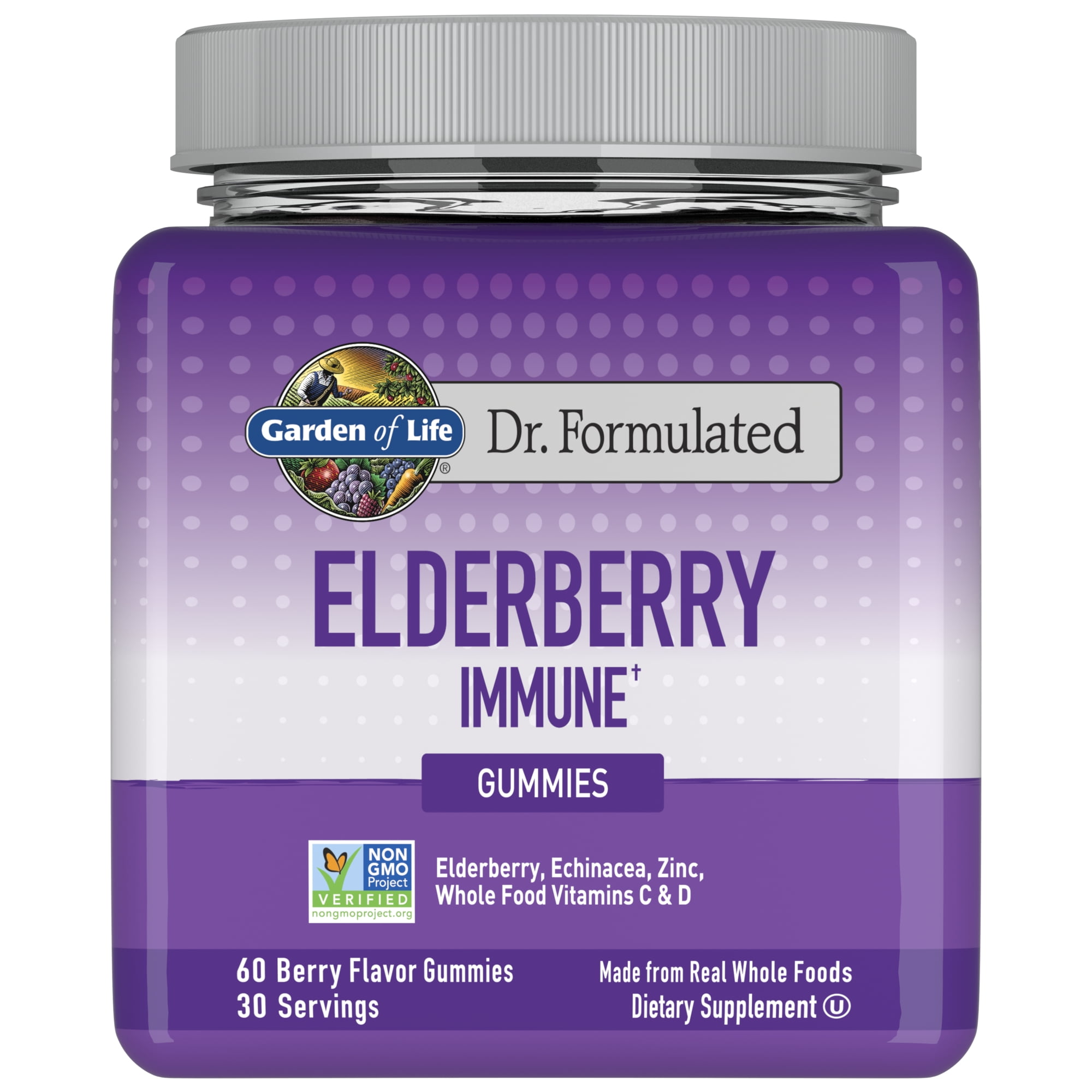 Garden of Life Elderberry Immune Gummies with Zinc, Whole Food Vitamin C & D3 – Non-GMO, Berry Flavor, 60ct