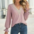 thumbnail image 2 of Fall Tops for Women V Neck Lace Hollow out Trumpet Long Sleeve Shirts Dressy Casual Loose Comfy Tunic Blouses Ladies Clothes, 2 of 7