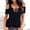Black, variant on Women's Deep V-Neck Cold Shoulder Halter Lace Up Mini Tops Party Club Dress T-Shirts Black