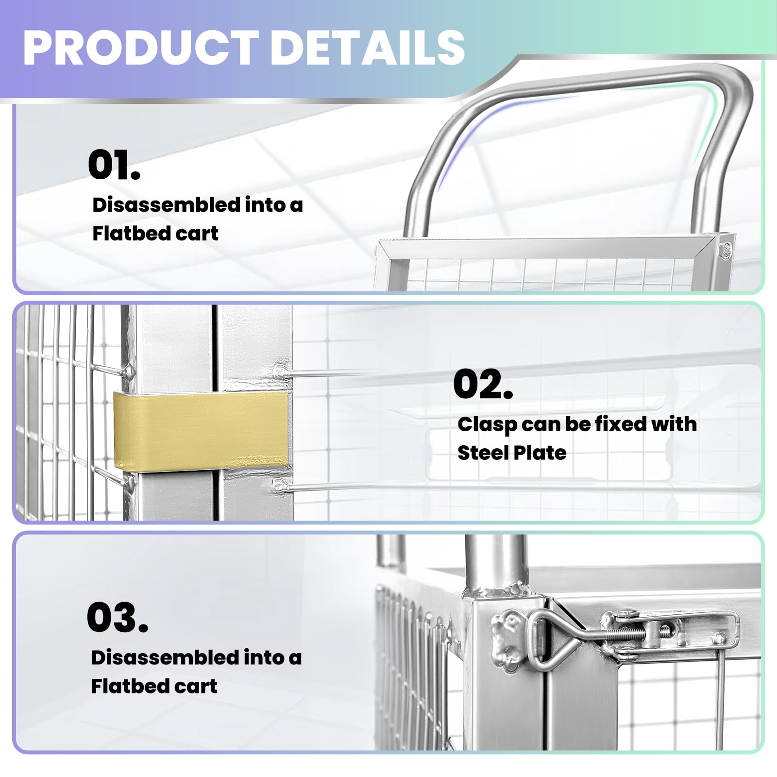 Platform Truck Cart with Cage, 40.1" L X 23.2" W X 19.6" H, 2200 LBS Load Capacity, Hand Truck with 4 Durable Universal Wheels, Alloy Steel Push Cart for Moving, Kitchen, Backyard, Farm