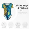 thumbnail image 4 of Rateoe Starry Sunflower Dreamscape Printed Women Rash Guard Short Sleeve,Tummy control Swimsuit Surfing Swimsuit Bathing Suit Short-sleeved Onesie UPF 50+ -Medium, 4 of 7