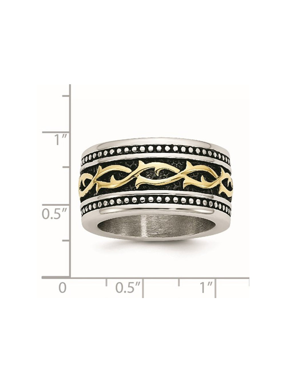 Bridal Wedding Bands Decorative Bands Stainless Steel Antiqued and Yellow IP-plated 13.25mm Ring Size 12