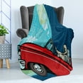 thumbnail image 4 of Astronaut Soft Flannel Fleece Blanket, Cosmonaut Driving a Car to Planet Earth Galactic Road Trip Illustration, Cozy Plush for Indoor and Outdoor Use, 50" x 70", Night Blue Aqua Red, by Ambesonne, 4 of 5