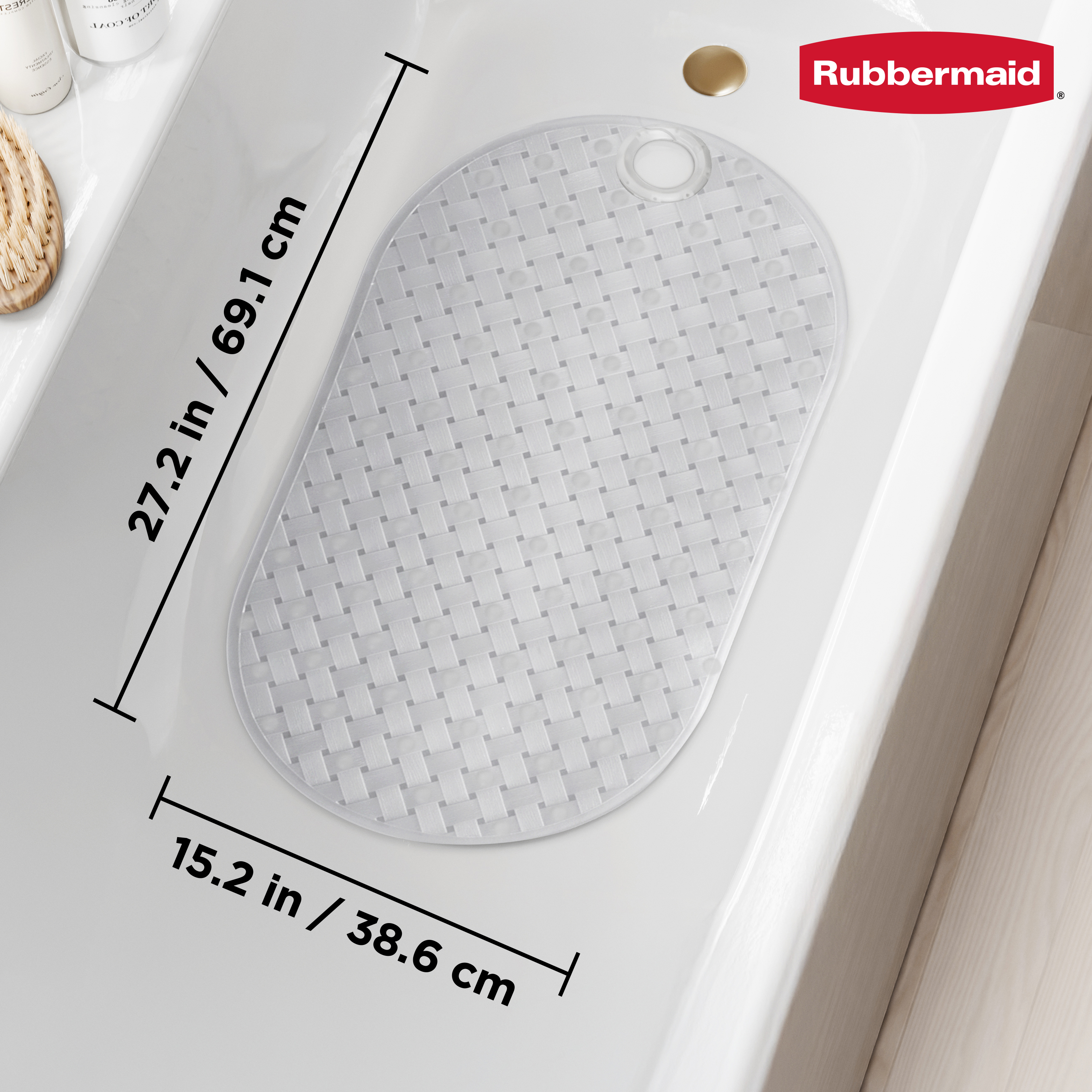 Rubbermaid Instamat Clear Tub Mat with Showerhead Hook, 27.2" x 15.2" photo 4