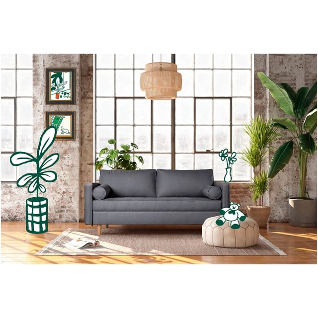 Sofá 3 Plazas Makora Modelo Fallon Lino Gris Oxford