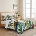 thumbnail image 5 of Quilts Twin XL Size Bedding Set, Tropical Parrots Lightweight Quilted Comforter, Summer Watercolor Flower Green Palm Leaves Soft Bedspread Coverlet with Pillow Covers for All Season, 68" x 98", 5 of 9