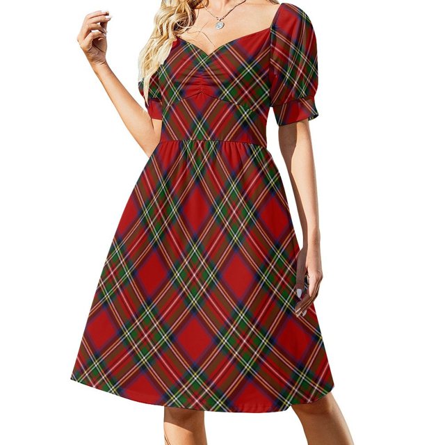 Vestido de manga corta con cuadros escoceses cruzados Royal Stewart Ropa de verano para mujer Vestido elegante y chic para mujer Vestido