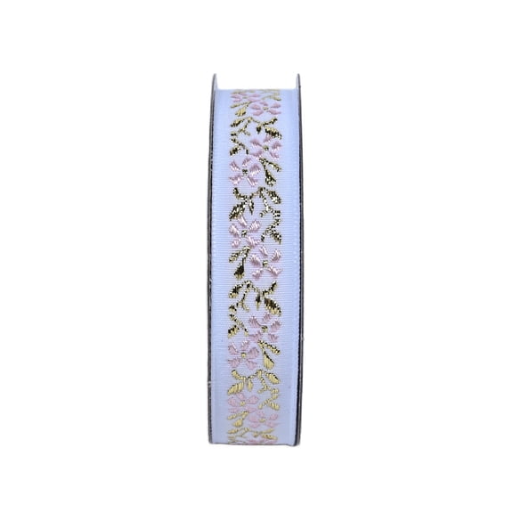 Hello Hobby 5/8" Metallic and Pink Jacquard Floral Ribbon, 3 yards